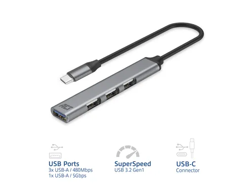Hub ACT USB-C 3x USB-A 2.0 en 1x USB-A 3.0
