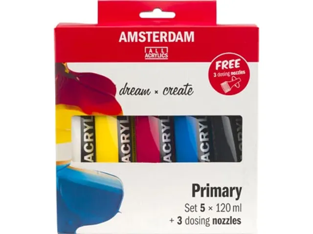 Acrylverf Primair 120 Ml, 5 Tubes + 3 Tuiten