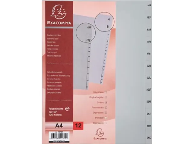 Tabbladen A4 Jan-Dec 12-delig Grijs 11-gaats