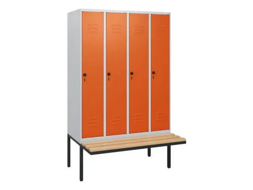 locker met bank,HxBxD 1950x1200x815mm,4vak,vak B 300mm,draaigrendel