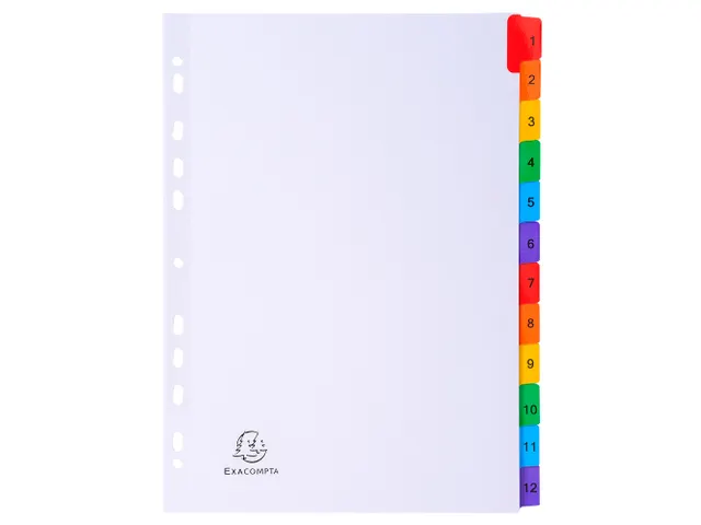 Tabbladen A4 1-12 Karton Versterkte Kleurtabs 11-Gaats Assorti