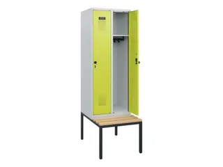 locker met bank,HxBxD 1950x600x815mm,2vak,vak B 300mm,draaigrendel - 1
