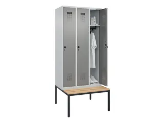 locker met bank,HxBxD 2120x900x815mm,3vak,vak B 300mm,draaigrendel - 1