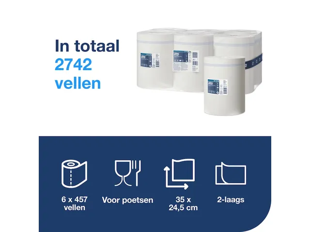 Poetsrol Tork 2-laags Wit 101250 M2 160 Meter Pallet