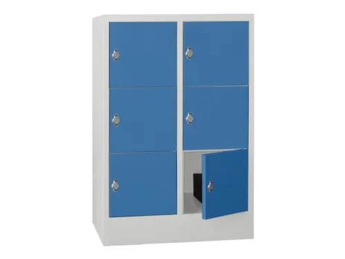 lockerkast,HxBxD 1187x800x500mm,2x3vakken,RAL7035,front RAL5012
