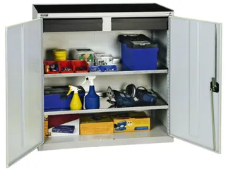 Materiaalkast 1000x1000x500mm 2legborden Uitschuifbaar 2laden Ral7035 - 2