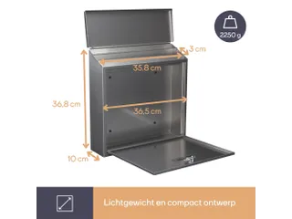 Brievenbus Monaco Inox met naamplaatje incl. 2 sleutels 36.8x36.5x10cm - 10