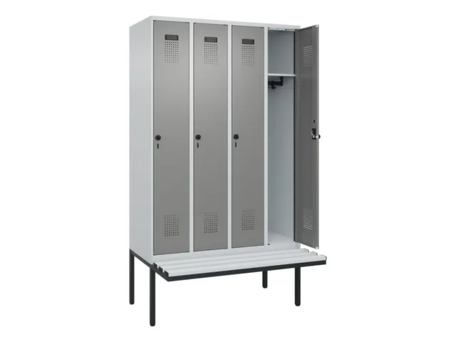 locker met bank,HxBxD 2120x1200x815mm,4vak,vak B 300mm,draaigrendel