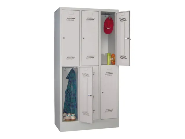 dubbeldekse locker,HxBxD 1850x900x500mm,3x2vak.,RAL7035,front RAL7035
