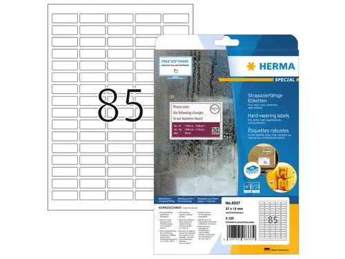HERMA 8337 Slijtvaste etiketten A4 37x13mm Wit 2125 stuks
