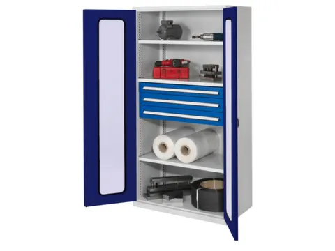 Materiaalkast Vensterdeuren 1950x1000x600mm 3legborden 3laden Ral5010