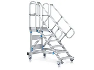bordestrap,verrijdbaar,bordes H 1,75m,7treden,60° helling,aluminium - 2