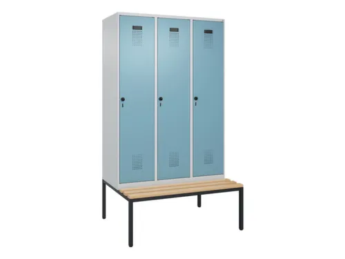 locker met bank,HxBxD 2120x1200x815mm,3vak,vak B 400mm,draaigrendel