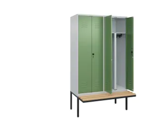 PBM-locker met bank,HxBxD 2120x1200x815mm,4vak,vak B 300mm,cil.-slot - 2