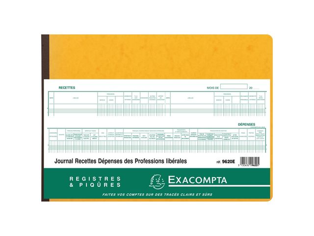Exacompta - Piqûre 27x38cm - Journal des Recettes Dépenses des