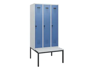 locker met bank,HxBxD 1950x900x815mm,3vak,vak B 300mm,draaigrendel - 2