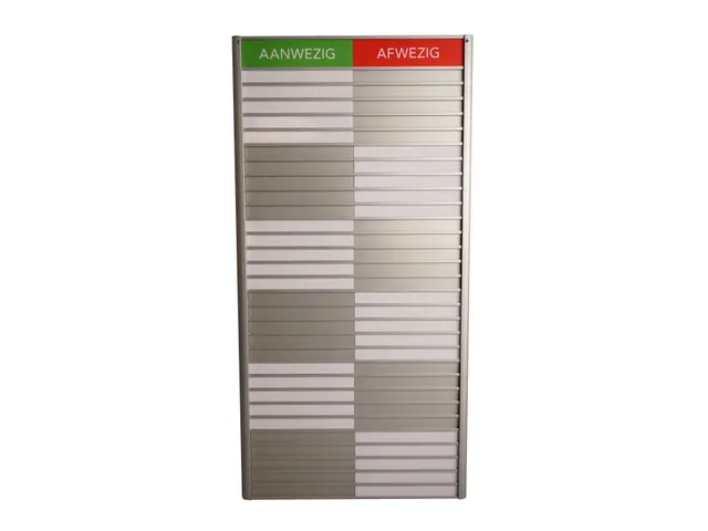 Menoor In-Uit bord 30 namen Aluminium Aanwezig/Afwezig Groen/rood