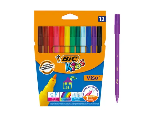 Kleurstiften BicKids Visa fijn assorti etui à 12 stuks