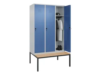 locker met bank,HxBxD 2120x1200x815mm,3vak,vak B 400mm,draaigrendel - 3