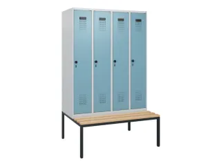 locker met bank,HxBxD 1950x1200x815mm,4vak,vak B 300mm,draaigrendel - 2