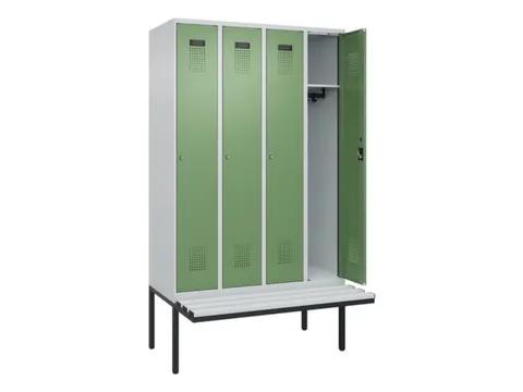 locker met bank,HxBxD 2120x1200x815mm,4vak,vak B 300mm,cilinderslot