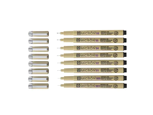 Fineliner Set Sakura Pigma Micron assorti + brushpen zwart