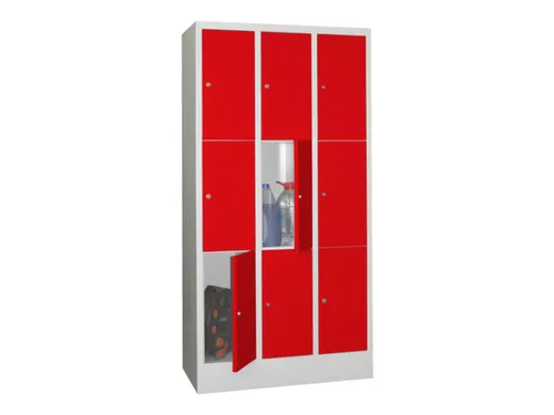 lockerkast,HxBxD 1850x900x500mm,3x3vakken,RAL7035,front RAL3000