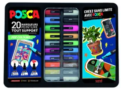 Paintmarker Uni POSCA Pop Colours assorti metalen koffer à 20 stuks