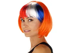 Oranje pruik bob met gekleurde pony