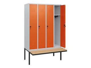 locker met bank,HxBxD 1950x1200x815mm,4vak,vak B 300mm,draaigrendel - 2