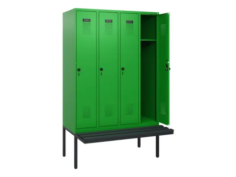 locker met bank,HxBxD 1950x1200x815mm,4vak,vak B 300mm,draaigrendel