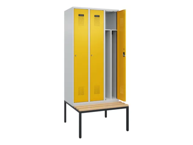 locker met bank,voor scheiding van kleding,HxBxD 2120x900x815mm,3vak