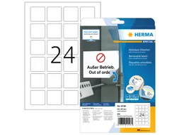 HERMA 10108 Verwijderbare etiketten A4 40x40mm Wit 600 stuks