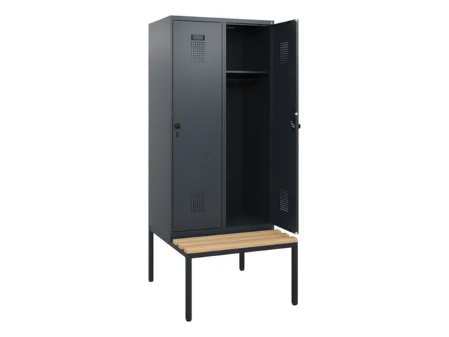 locker met bank,HxBxD 1950x800x815mm,2vak,vak B 400mm,draaigrendel