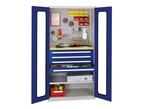 Materiaalkast Vensterdeuren 1950x1000x600mm 4laden 1legbord Ral5010