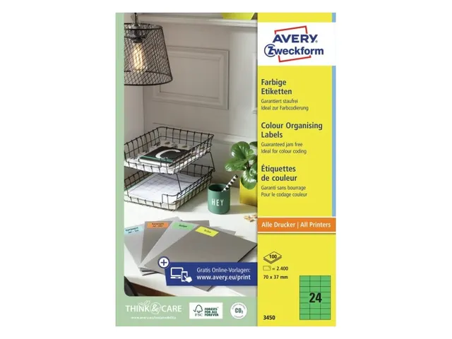 Etiquette Avery Zweckform 3450 70x37mm vert 2400 pièces
