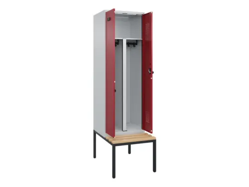 PBM-locker met bank,HxBxD 2120x600x815mm,2vak,vak B 300mm,draaigrendel