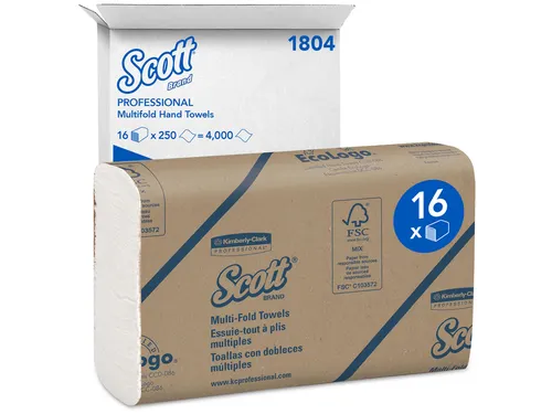 Handdoek Scott m-vouw 1-laags 23x23,5cm 16x250stuks wit 1804