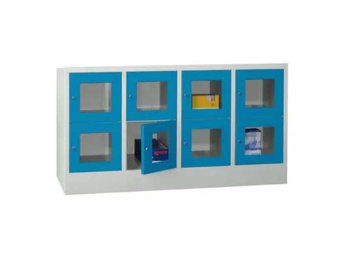 lockerkast,HxBxD 855x1600x500mm,4x2vakken,RAL7035,front RAL5012