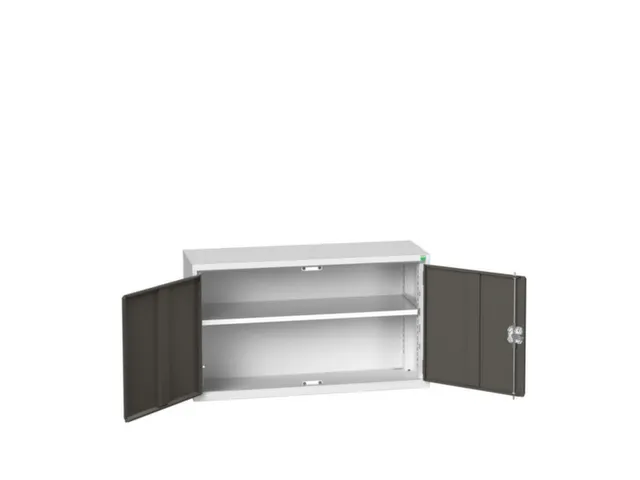 wandkast 600x1050x350mm 1xStalen bodem sokkel Ral 7035 front Ral 7016