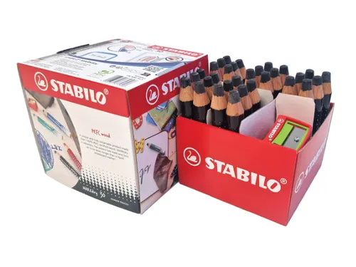 Whiteboardpotlood STABILO MARKdry incl 2 slijpers zwart classpack 30st