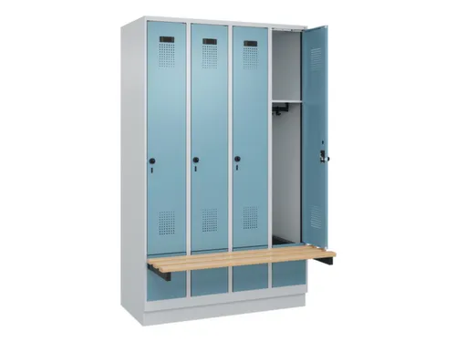 locker met bank,HxBxD 1950x1200x815mm,4vak,vak B 300mm,draaigrendel