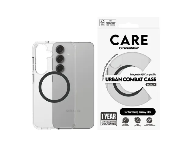 PanzerGlass CARE by Urban Combat Case Transparent w. Black Qi Co