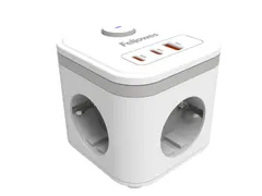 Stekkerblok Fellowes Power Cube F 3-voudig 1xUSB A 2xUSB C 2m wit