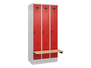locker met bank,HxBxD 1950x900x815mm,3vak,vak B 300mm,draaigrendel - 2