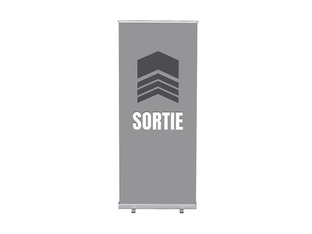 Roll-Banner 85x200 complete set met print "Sortie" Grijs