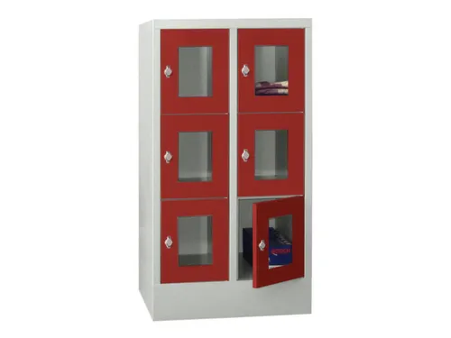 lockerkast,HxBxD 1187x600x500mm,2x3vakken,RAL7035,front RAL3000