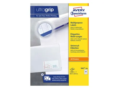 Etiket Avery Zweckform 3667-200 48.5x16.9mm wit 12800stuks