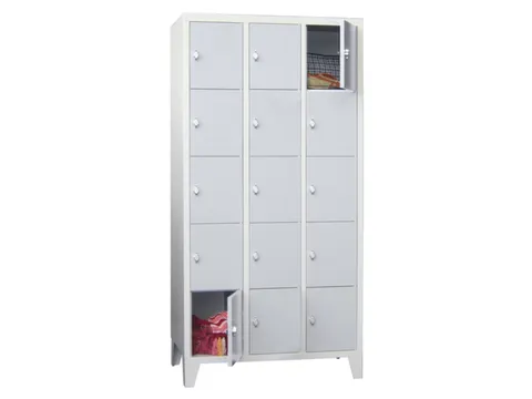 lockerkast,HxBxD 1850x900x500mm,3x5vakken,RAL7035,front RAL5012