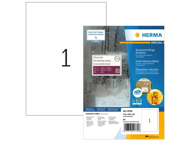 HERMA 10784 Slijtvaste etiketten A4 210x297 mm Wit 80 stuks